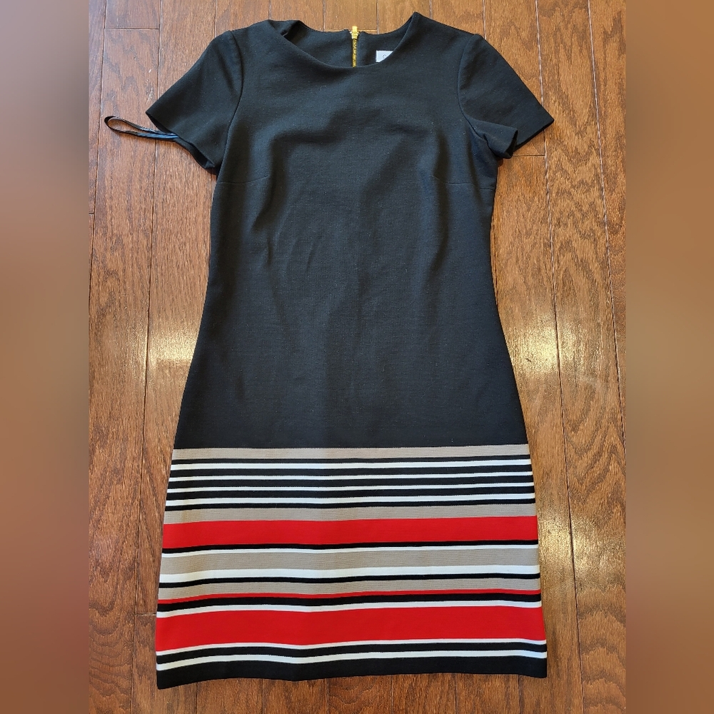 Calvin Klein Women's Black Red White Classic Striped Short Shift Dress, Size 2